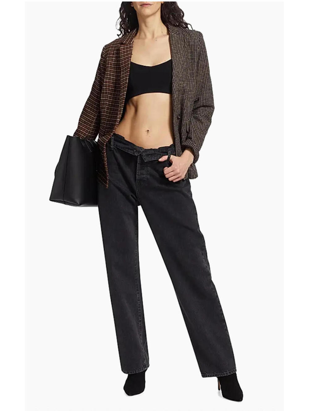 3X1 Sabina Foldover Mid Rise Jeans in Rock, $340 NWT, Size 25, #69